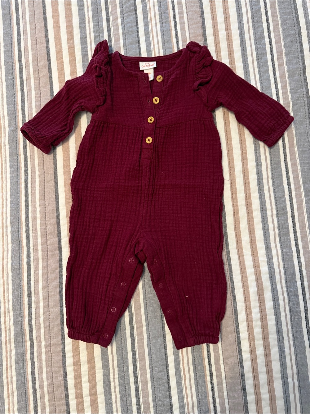 Cat & Jack Burgundy Ruffle-Shoulder One-Piece Bodysuit